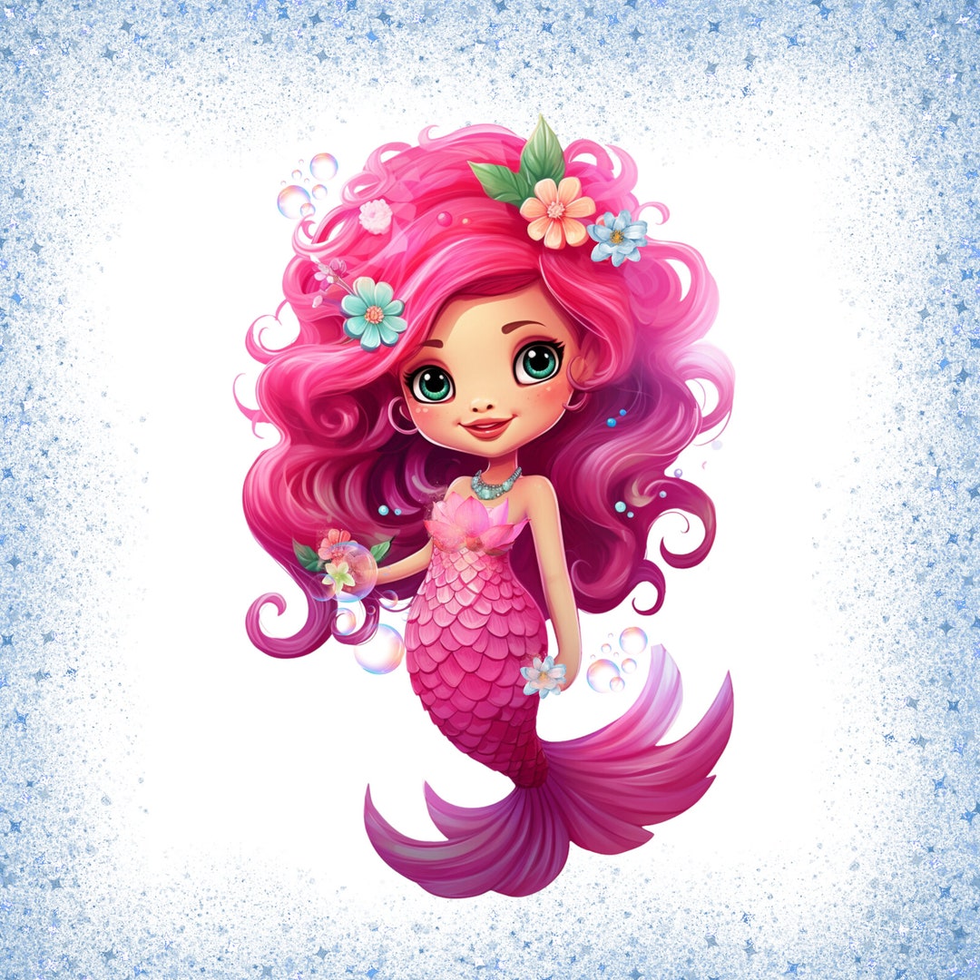 Cute Pink Mermaid Clipart, Mermaid Digital Download, Mermaid PNG, Under the Sea Graphic Girls ...