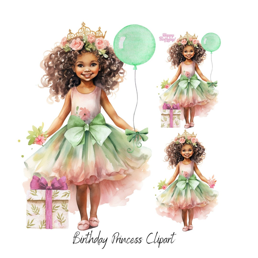 Cute Birthday Girl PNG, Princess PNG, Princess Birthday, Watercolor ...