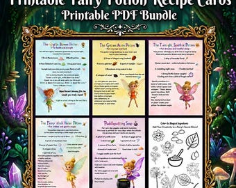 Printable Fairy Potion Recipe Cards, Kids' Mud Kitchen Activity, Instant Digital Download Printable PDF Bundle