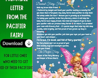Pacifier Fairy Letter, Unique Printable PDF Instant Digital Download
