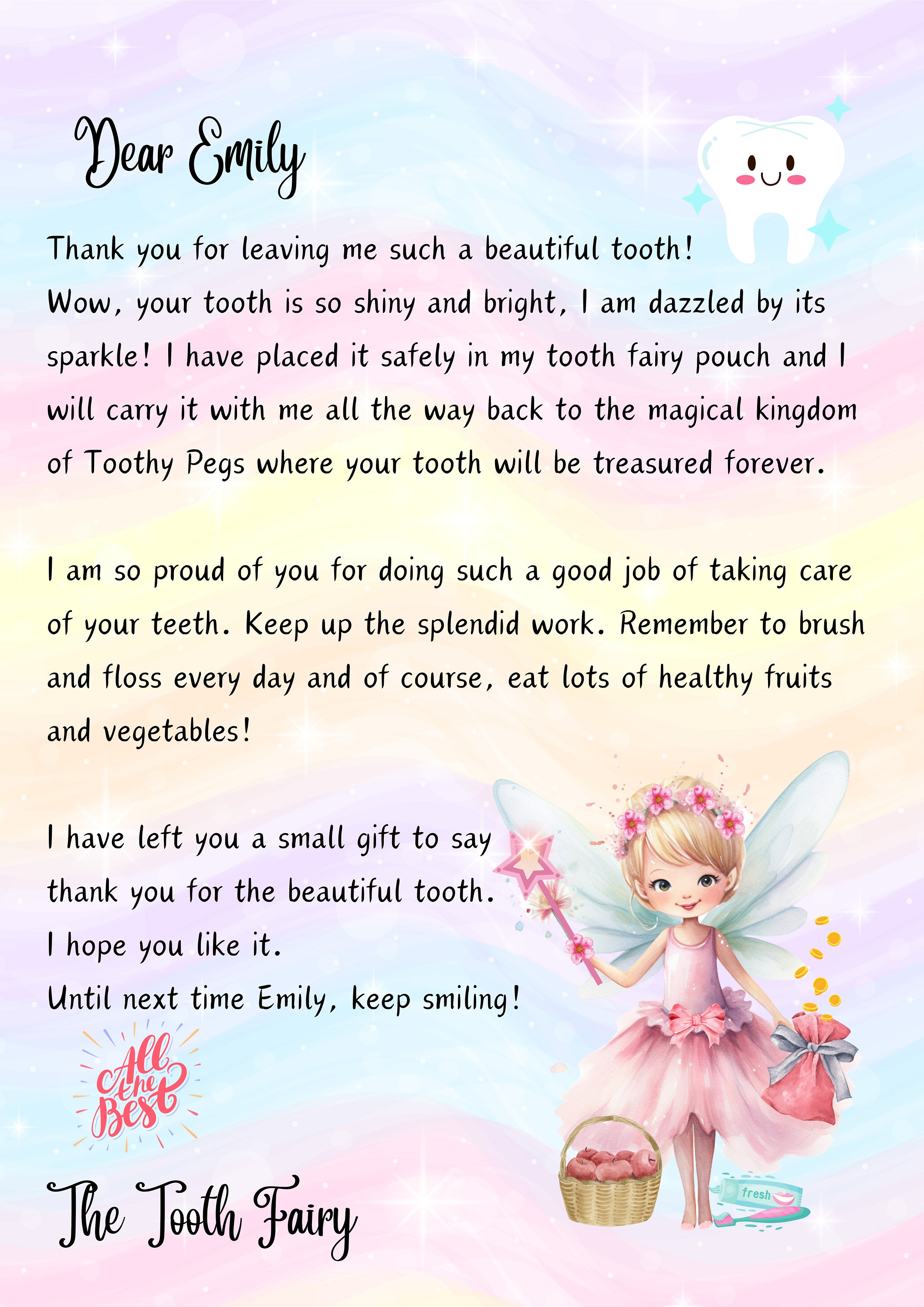 Tooth Fairy Letter PERSONALIZED, Printable Digital Download, Tooth ...