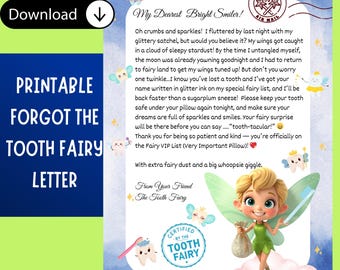 PRINTABLE Forgot the Tooth Fairy Letter, Tooth Fairy Apology Letter, Tooth Fairy Forgot Letter, Printable, Cute Tooth Fairy Forgot Note PDF