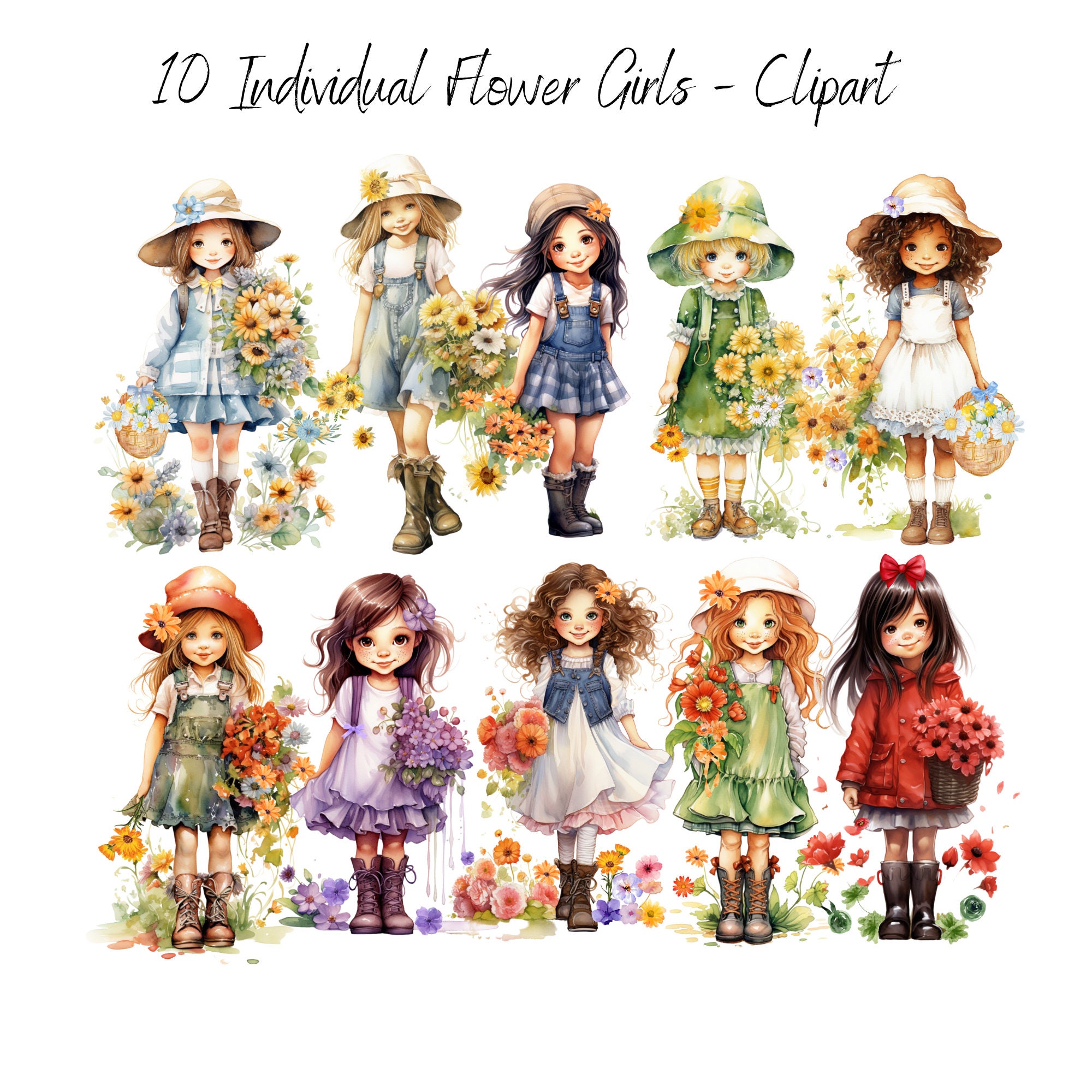Flower Girl Clipart, Bundle of 10, Digital Download, PNG Files, Girls Clip Art, Clip Art Girls ...