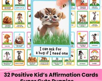 Positive Affirmation Cards For Kids, Cute Puppies Printable Affirmation Cards, Encouragement Cards, Kids Affirmations, Affirm Card For Kids