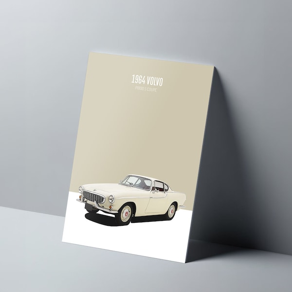 The 1964 Classic Volvo P1800 S Coupe Vector Classic Car Poster Vector A3 | Volvo wall art | the Saint | Volvo Poster | Digital Download