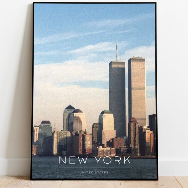 New York City Skyline Wall Art | United States Skyline with Twin Towers | Iconic Cityscape New York | A3 Vector Poster | Digital Download