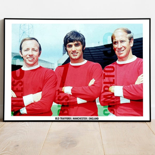 Vector Art Poster Footballing Legends Nobby Stiles No6 George Best No7 Bobby Charlton No9 - Manchester United  | Memorial | Digital Download