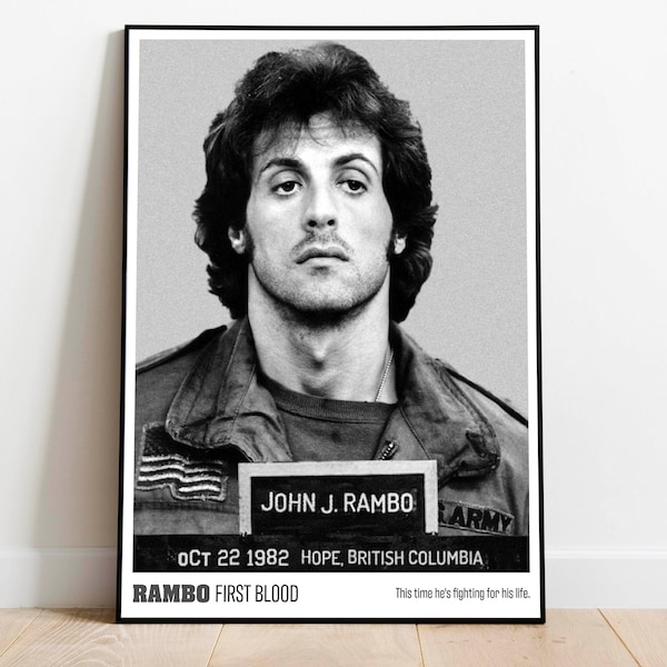 Rambo First Blood Stallone Inspired Movie Mug Shot Poster with Film Quotation Digital Download