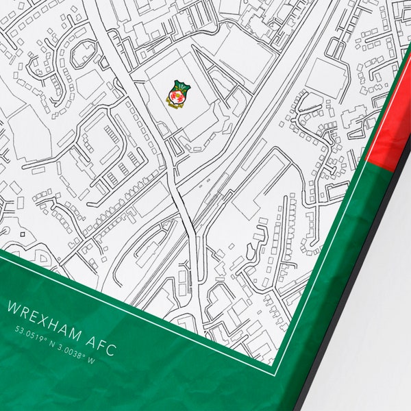 Wrexham A.F.C. Stadium Location | Map Print | Any Team | Sport Stadium Map Print | Map Gift | Supporters Gift | Digital Download