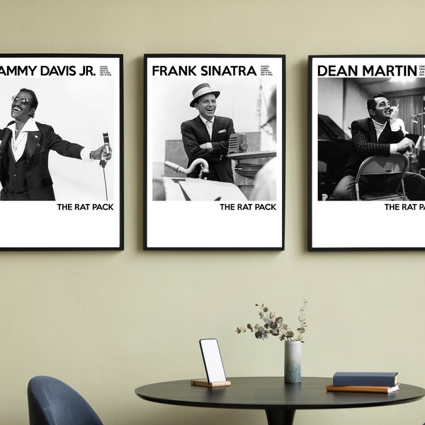 Dean Martin, Frank Sinatra, Sammy Davis Jr. Iconic 3 Poster vector art set, The 3 legends of the Golden Era | Jazz Music| Digital Download
