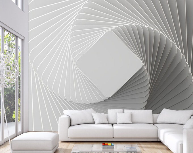 3D Render Abstract White Geometric Art Print Photomural Wallpaper Mural Easyinstall Removeable Peel and Stick Premium Large Photo Wall Decal