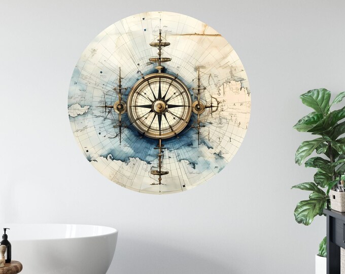 Retro Nautical Explorer Pirate Circle Poster Photomural Wall Décor Easy-Install Removable Self-Adhesive High-Quality Peel and Stick Sticker