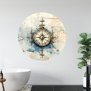 Retro Nautical Entdecker Pirat Kreis Poster Fotowand Dekor Einfach zu installierender, entfernbarer, selbstklebender hochwertiger Peel und Stick Aufkleber