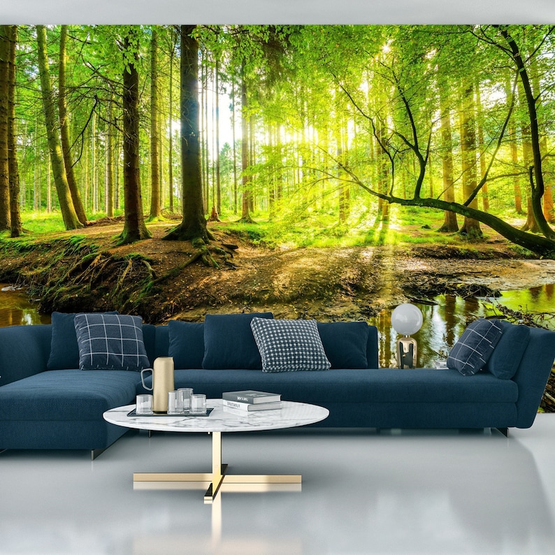 Green Forest Trees Wallpaper Mural – Peel & Stick Art Print - Etsy