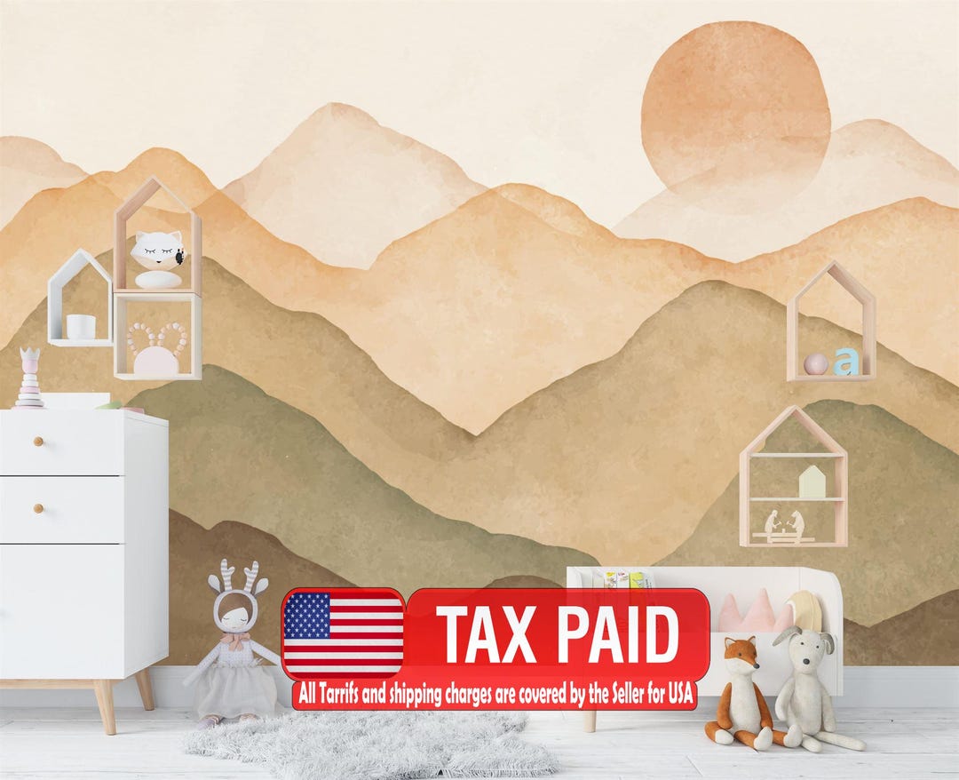Pastel Sunset Mountain Mural, Nursery Wallpaper, Self Adhesive - Etsy