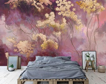 Wildflower Wall Mural, Painted Floral Wallpaper, Peel and Stick