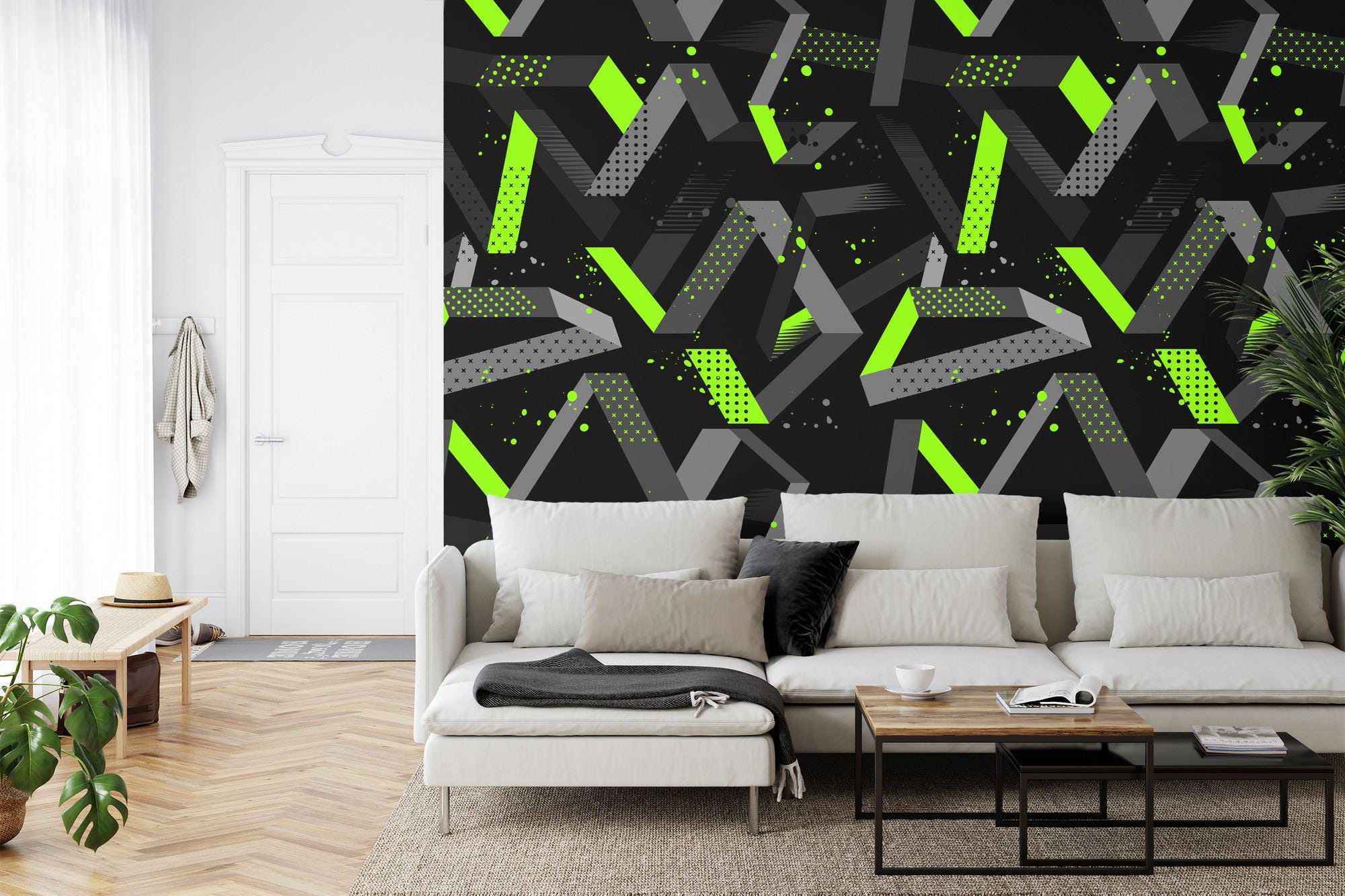 Gaming Kids Room Wallpaper Mural, Geometric Art Print, Peel and Stick ...