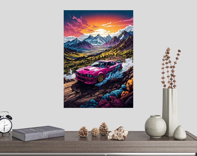 Premium Semi-Matte Classic Paper Poster Drifting Car AI Generated Unframed Easy To Hang Heavy Duty, Smooth Surface UV resistant, odorless