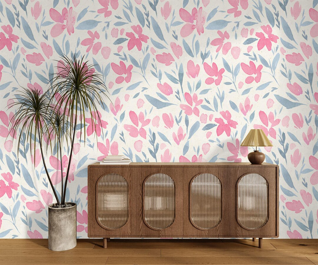 Pink Flowers Vintage Nursery Wallpaper Mural, Peel and Stick Decal - Etsy