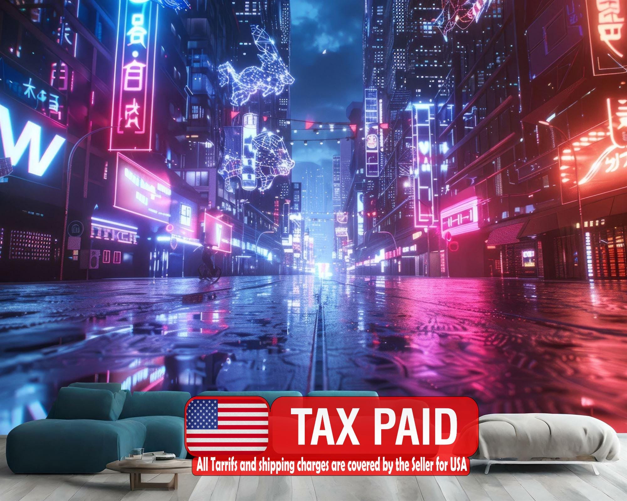 Mural de papel pintado futurista de ciudad ciberpunk, adhesivo de pared  autoadhesivo - Etsy México, image size:2000x1599