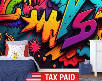 Papier Peint Auto-collant Et Amovible 3D Graffiti Design Luna - Coloré