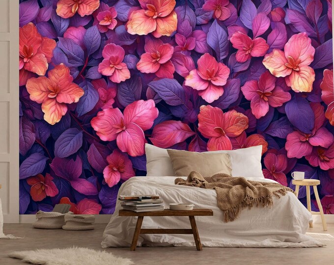 Flowers Pattern Pastel Color Roses Floral Gift, Art Print Photomural Wallpaper Mural Easy-Install Removeable Peel and Stick Large Wall Decal