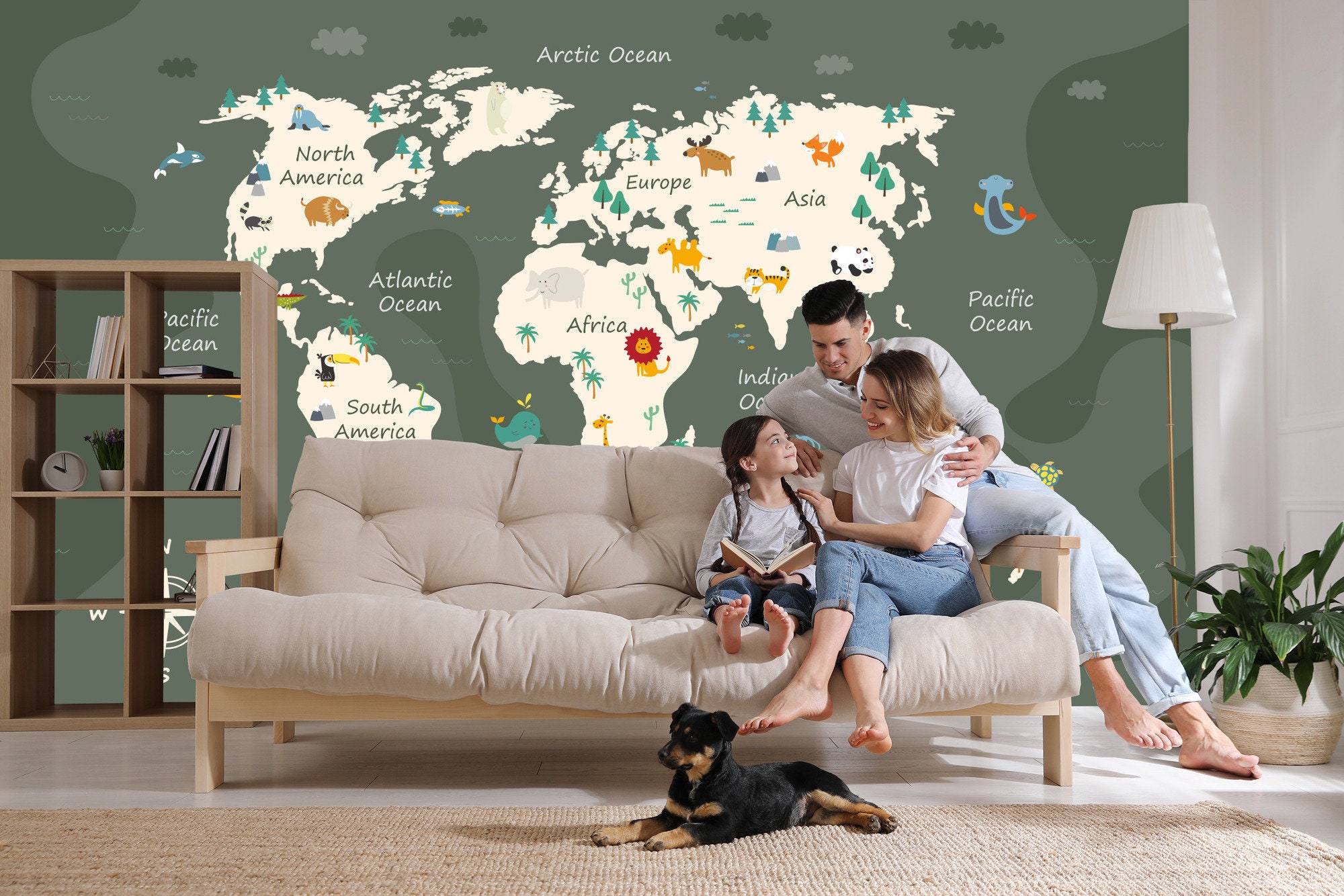 Kids Baby Room World Map Oceans Art Print Photomural Wallpaper - Etsy