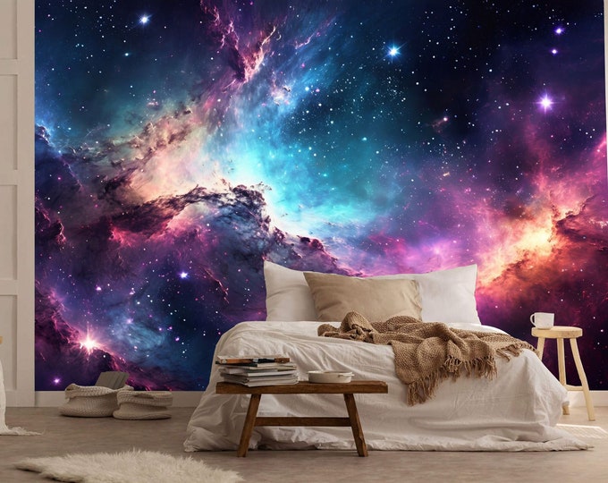 Beautiful Space Nebula Galaxy Color Gift, Art Print Photomural Wallpaper Mural Easy-Install Removeable Peel and Stick Large Wall Decal Art