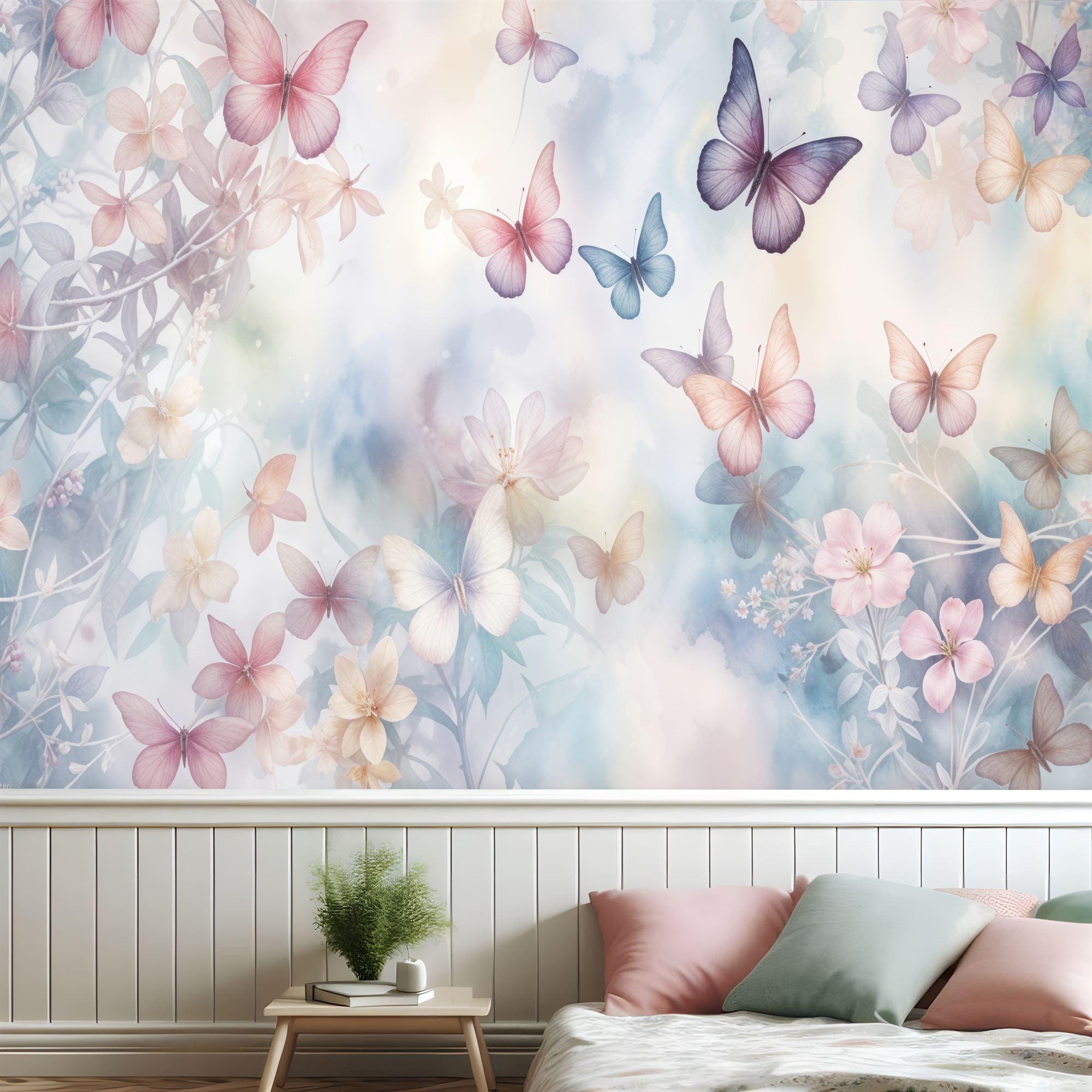 Butterfly Floral Wallpaper Mural, Peel and Stick Wall Decal - Etsy UK