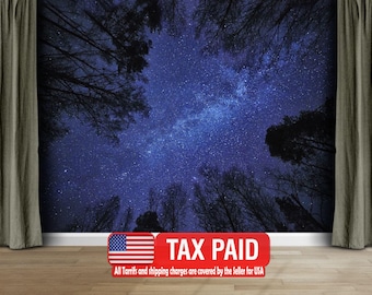 Night Sky Milky Way Forest Wallpaper Mural, Peel and Stick Wall Decal