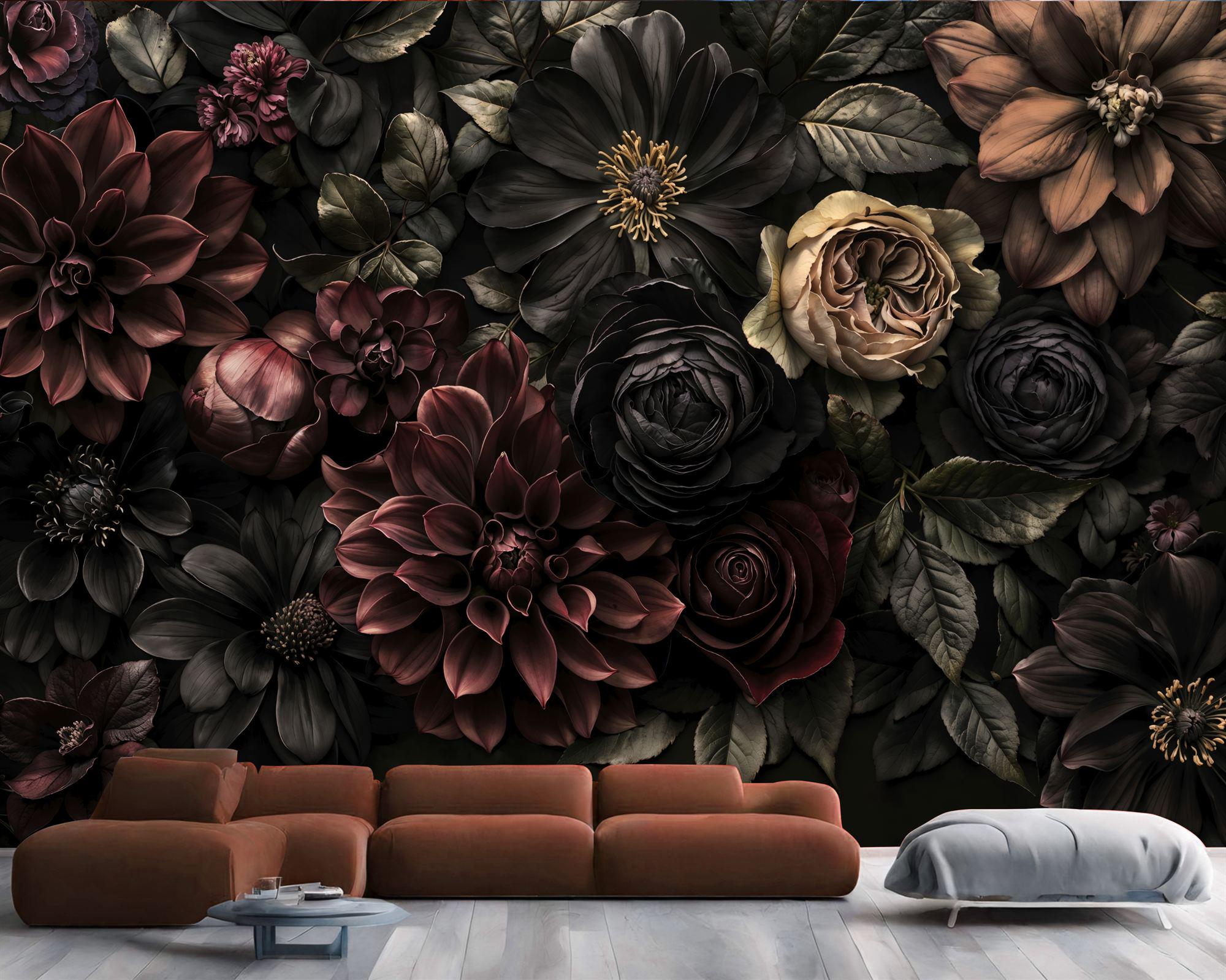 Baroque Flowers Peony Wallpaper Mural, Rich Colors, Peel and Stick - Etsy