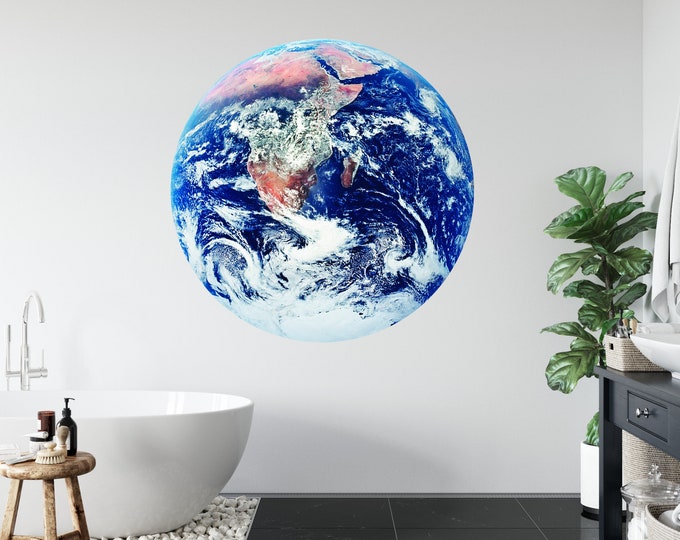 Circle Art Form Blue Marble Earth Astronomy Photomural Wall Décor Easy-Install Removable Self-Adhesive Peel & Stick High Quality Sticker