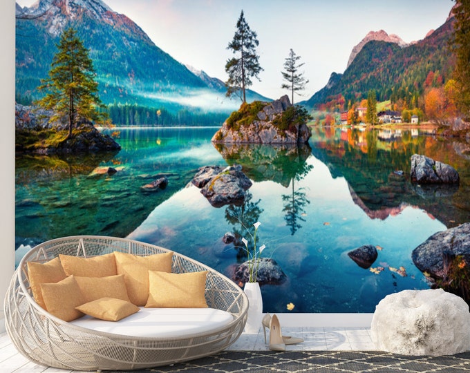 Hintersee Lake Bavarian Alps Wallpaper mural Art Print Photomural Wall Decor Easy-Install Removable Peel & Stick High Quality Washable Vlies