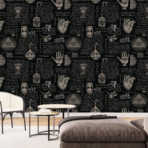 Abstract Vintage Alchemy Esoteric witchcraft Wallpaper sketches Gothic Easy-Install Wall Mural Wallpaper Peel and Stick Modern Art Washable