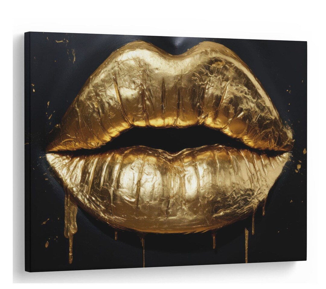 Golden Lips Abstract Canvas Print, Modern Wall Art - Etsy
