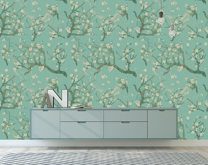 Almond Blossoms by Van Gogh Pattern Modern Gift Art Print Photomural Wallpaper Mural Easy-Install Removeable Peel and Stick Large Wall Decal