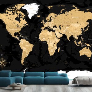 Detailed Geographic World Map Wallpaper Mural, Peel and Stick