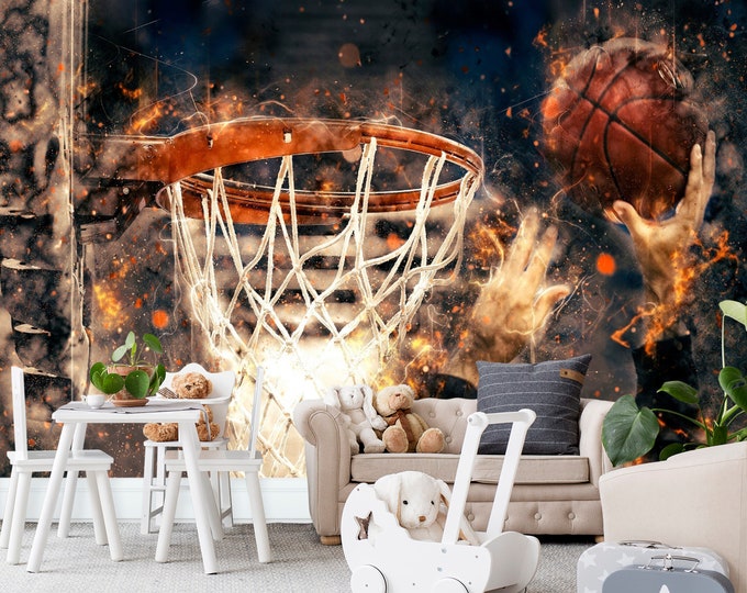 Basketball Ring Sports Room Wallpaper mural Art Print Photomural Wall Decor Easy-Install Removable Peel & Stick High Quality Washable Vlies