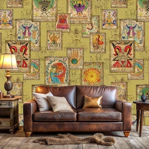 Esoterisches Astrologie-Weinlese-Collage-Tarot-Karten-Geschenk, Kunstdruck-Foto-Wandbild-Wandbild, abziehbares Peel-and-Stick-Wandtattoo