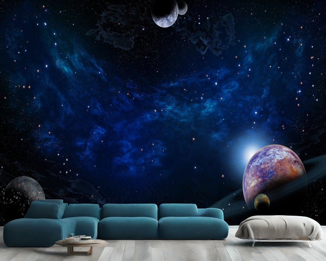 Space Galaxy Planets Sparkling Star Universe View Modern Home Decor ...
