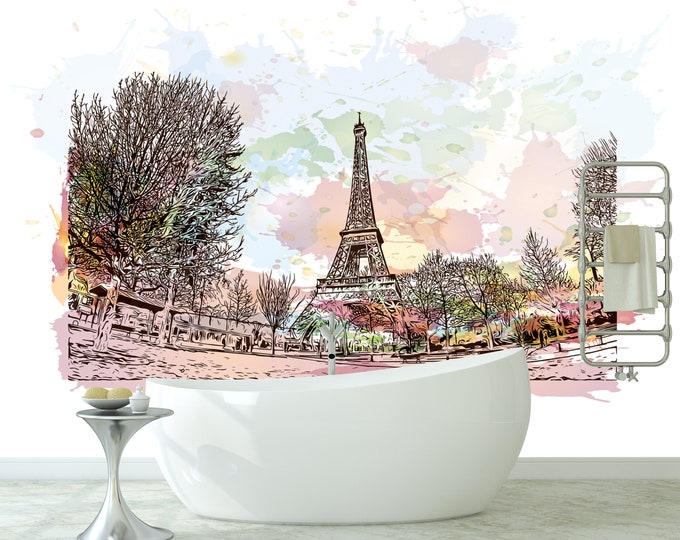 Eiffel Tower Paris Painting Wallpaper Mural Wall Decor Art Print Photomural Easy-Install Removable Peel & Stick High Quality Washable Vlies