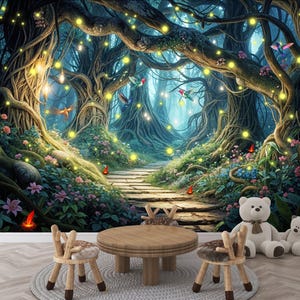Arbres de la forêt magiques enchantés, chambre de filles, cadeau de décoration murale, impression d'art, papier peint mural autocollant amovible facile à installer