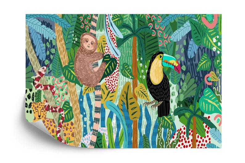 Toucan Jungle Nursery Wallpaper Mural, Peel and Stick Wall Decal - Etsy