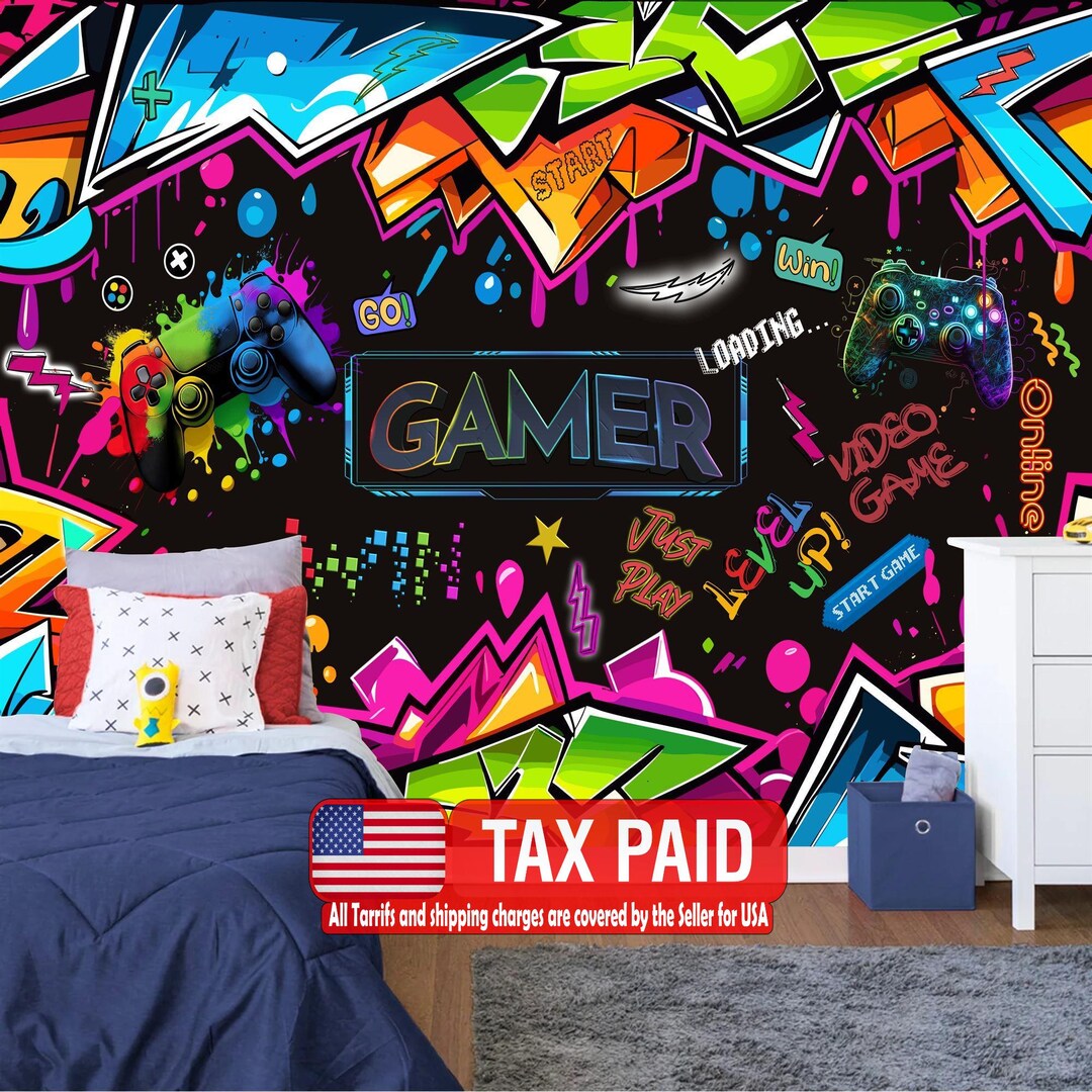 Video Game Wall Decal - Vinyl Sticker For Kids Bedroom, 20x25 Inch, Gamer Room Decor, Easy To Apply