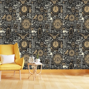 Abstract Vintage Alchemy Esoteric witchcraft Wallpaper sketches Gothic Easy-Install Wall Mural Wallpaper Peel and Stick Modern Art Washable