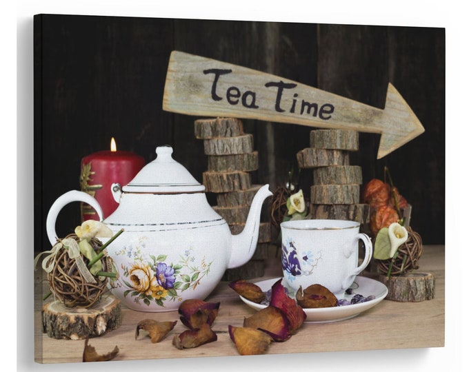 English Tea, Tea Time Kitchen Modern Decor Kitchen Hanging Natural Canvas Print Wall Art Picture Great Gift Idea High-Quality Home Wall Art