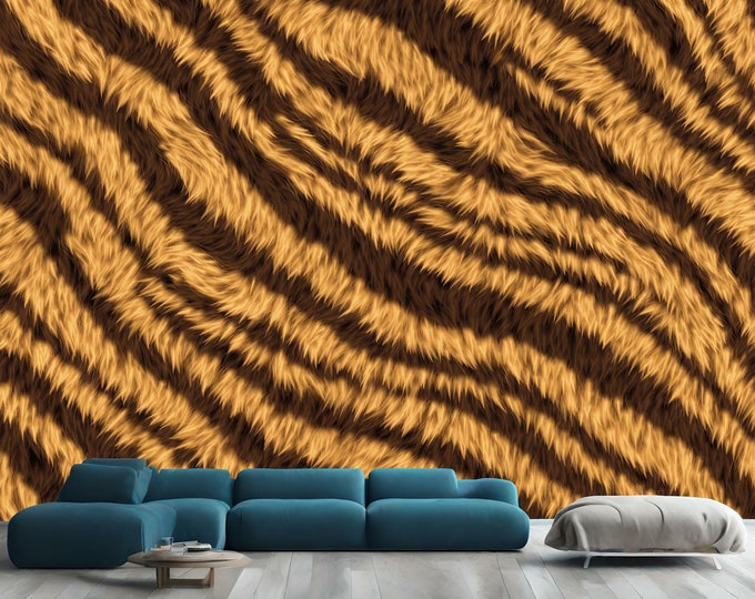 Seamless soft fluffy tiger African safari wildlife pattern 3D rendering Easy-Install Wall Mural Wallpaper Peel and Stick Modern Art Washable