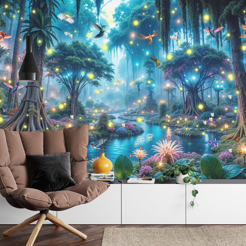 Enchanted Magical Forest Wallpaper Mural, Peel and Stick Wall Decal - Etsy