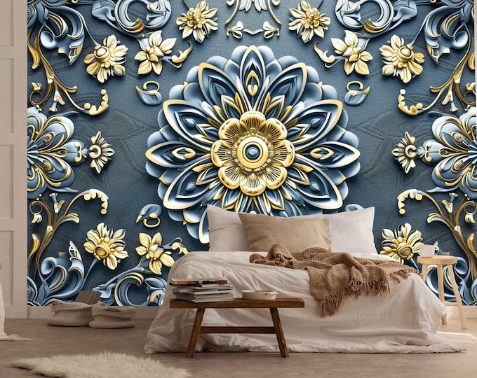Mandala and decorative Frame Flower Roses Gift, Art Print Photomural Wallpaper Mural Easy-Install Removeable Peel and Stick Large Wall Decal