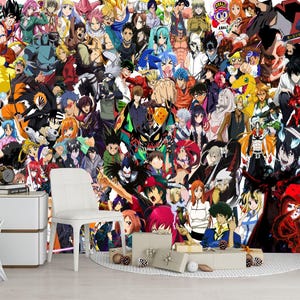 Anime Collage berühmteste Charaktere aller Zeit, Art Print Photomural Wallpaper Wandbild Easy-Install entfernbar Peel and Stick Wandtattoo New